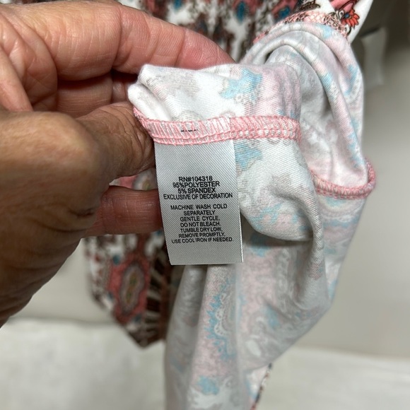 Allison Brittney Pink and Blue Sheath Midi Dress 3/4 Embroidered Sleeves - Picture 4 of 9